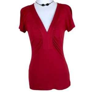 BCBGMaxAzria Top Blouse V Neck Short Sleeve Red XS